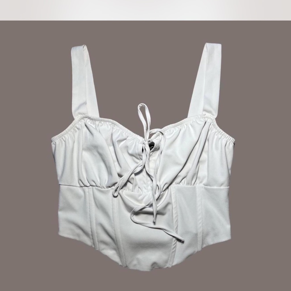 Kendall & Kylie White Corset Top with Tie Front